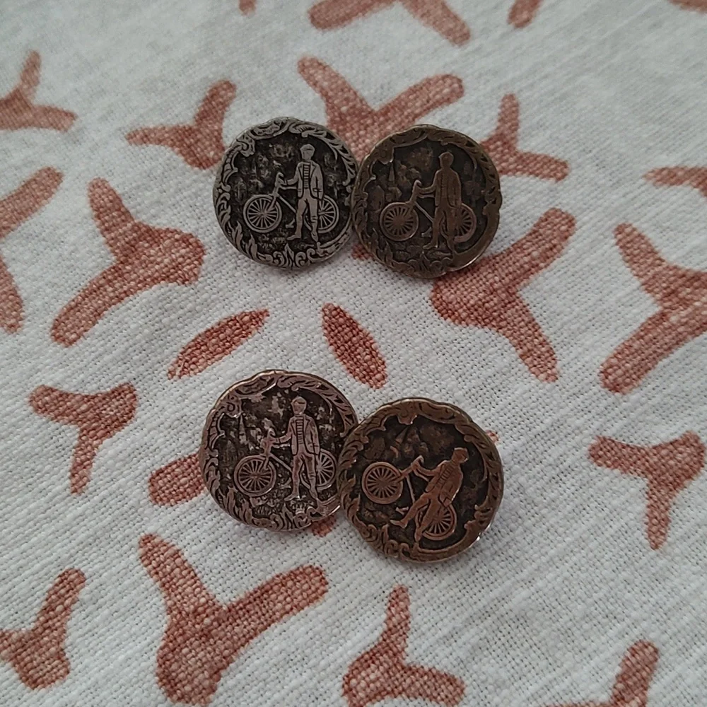 Vintage Motif Cyclist and Bicycle Cufflinks/Craft embellishment